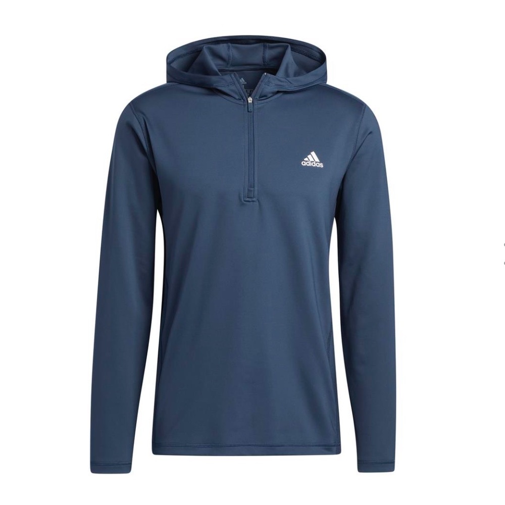 adidas Men's Navy Blue Hooded Pullover Quarter-Zip